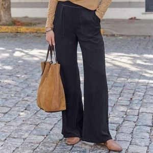 Sundance Barlowe Crepe Wide Leg Black High-Waisted Trouser Pant